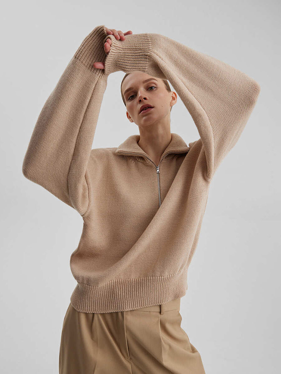 Relaxed Fit Mock Neck Half-Zip Sweater