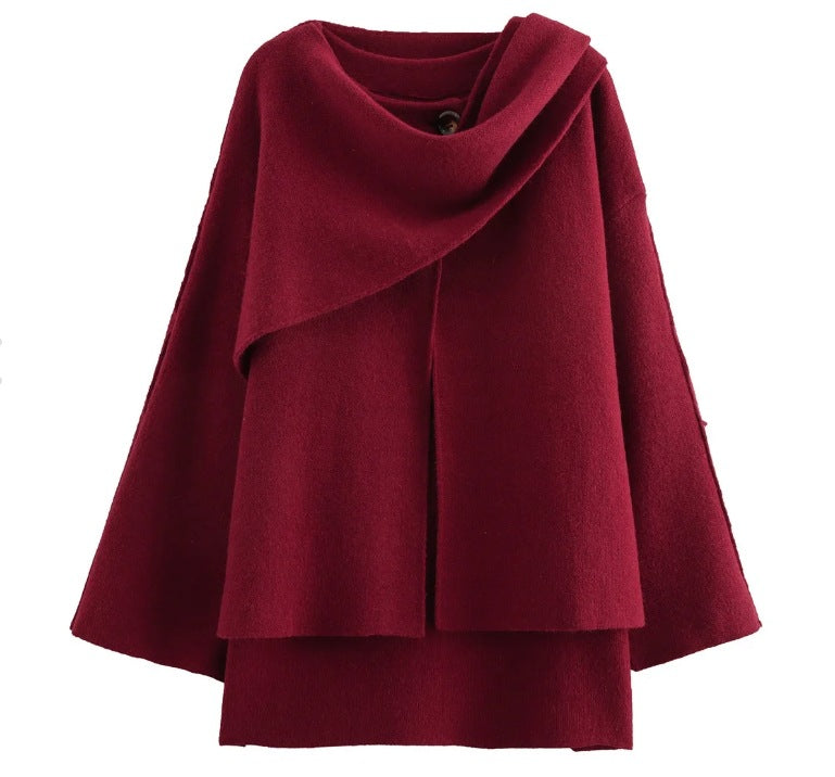 Spring Asymmetrical Scarf Short Loose Knit Coat Jacket
