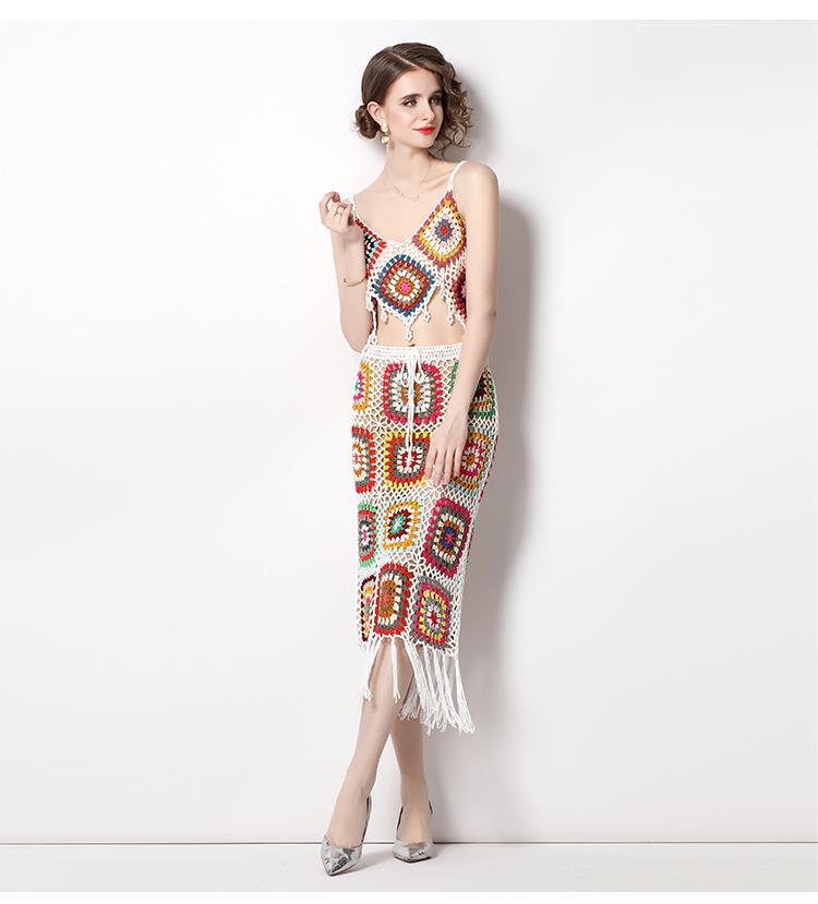 Bohemia Crochet Knitted Women Tank Tops and Skirts Suits
