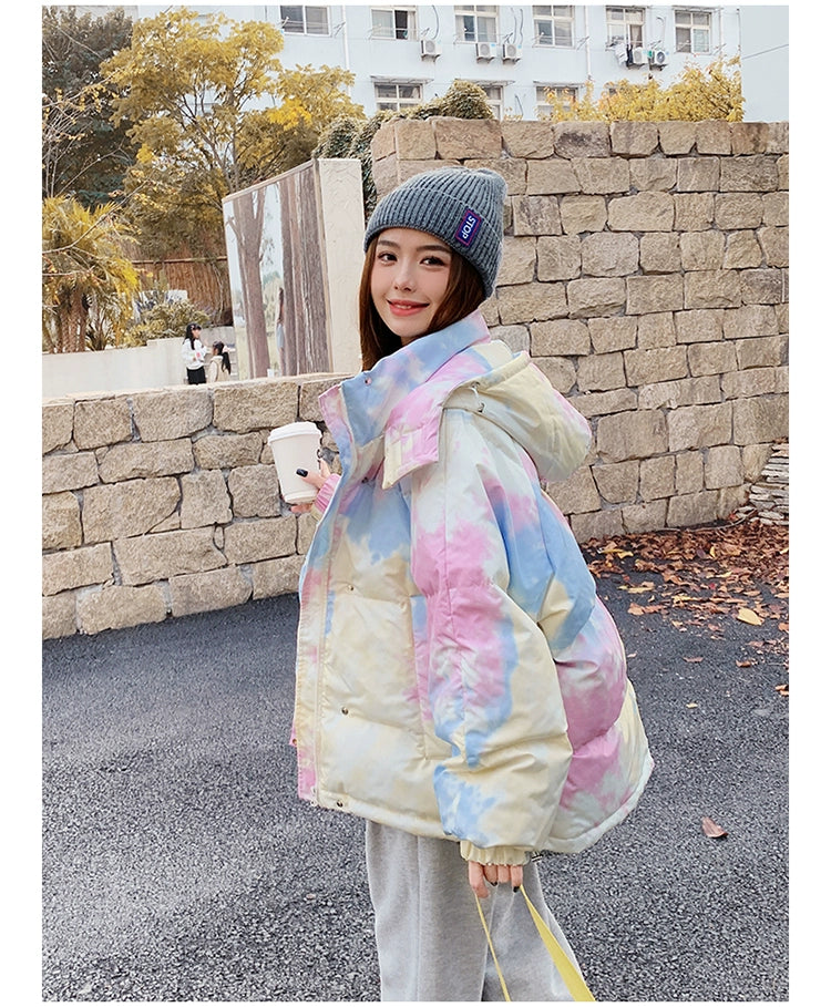 Oversized Tie-Dye Puffer Coat for Women