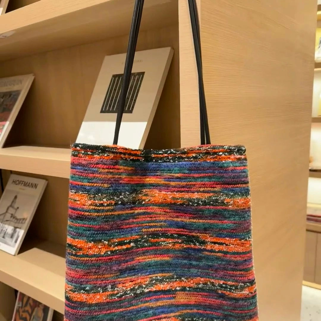 Bohemian Navy & Color Block Canvas Tote Bag