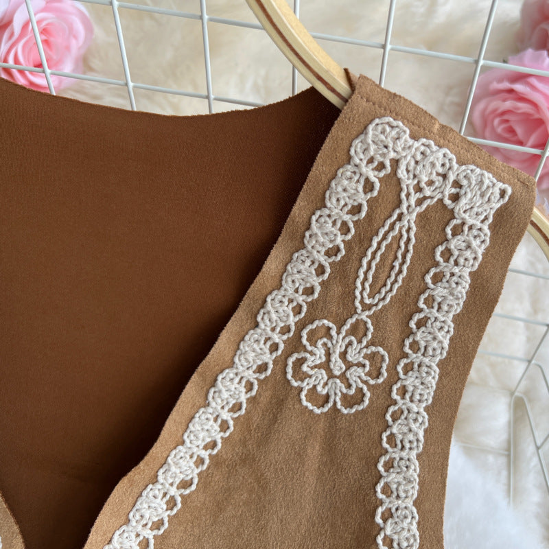 Bohemian Vintage Vest – Embroidered Floral Long Fringe Open Front Cardigan