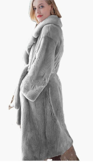 Long Plush Rabbit Hair & Mink Fur-Like Coat