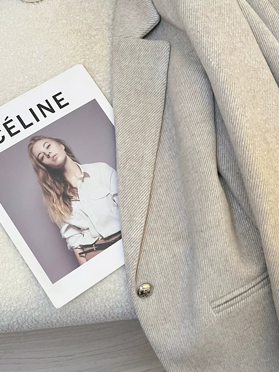 Women’s Mocha Grey Wool Blend Tailored Blazer