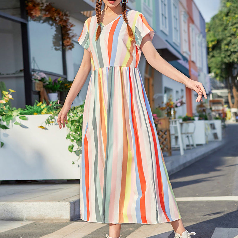 Casual Striped Girls Chiffon Long Dresses--Free Shipping at meselling99