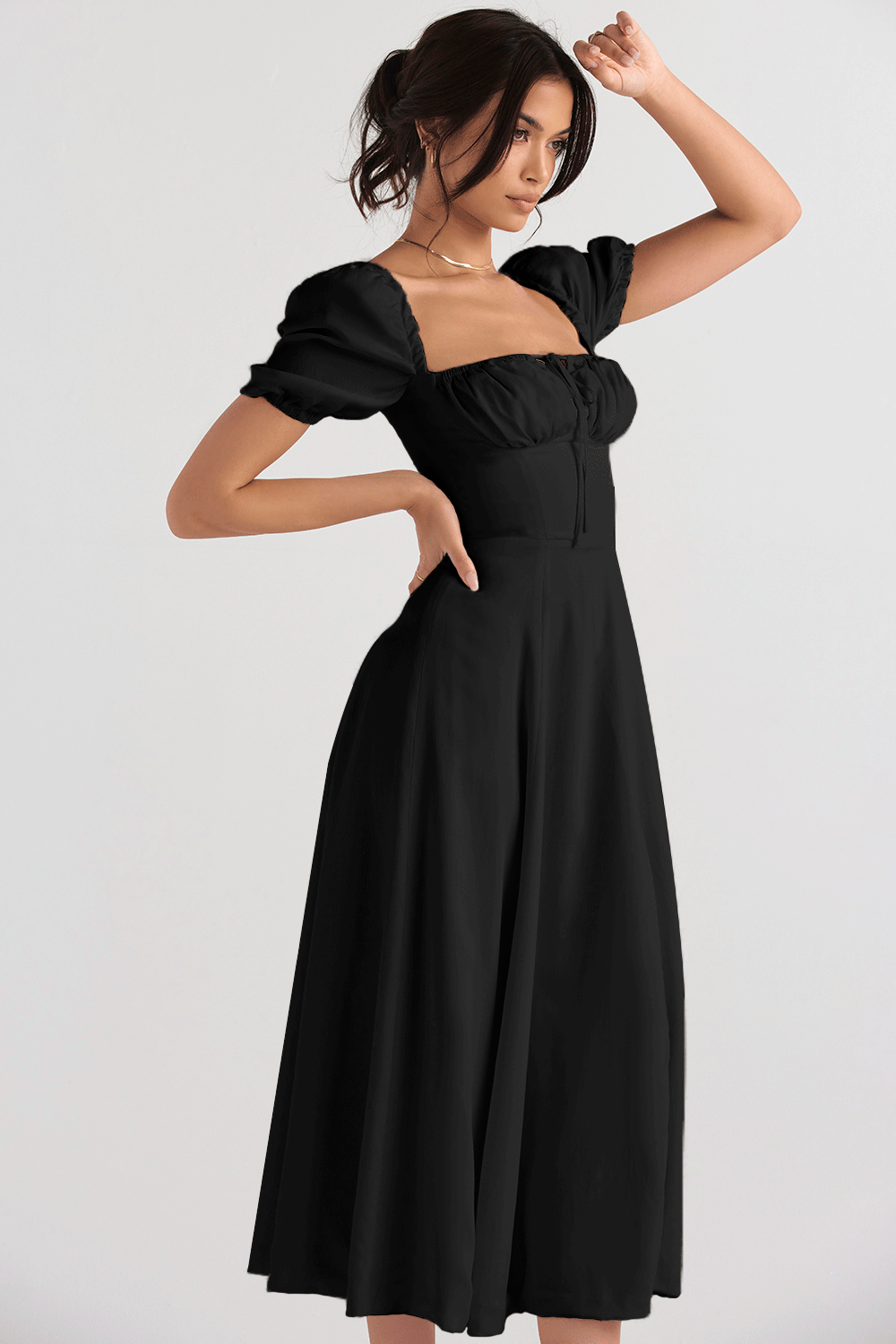 Women's Floral Wrap Slit Maxi Dress with Puff Sleeves