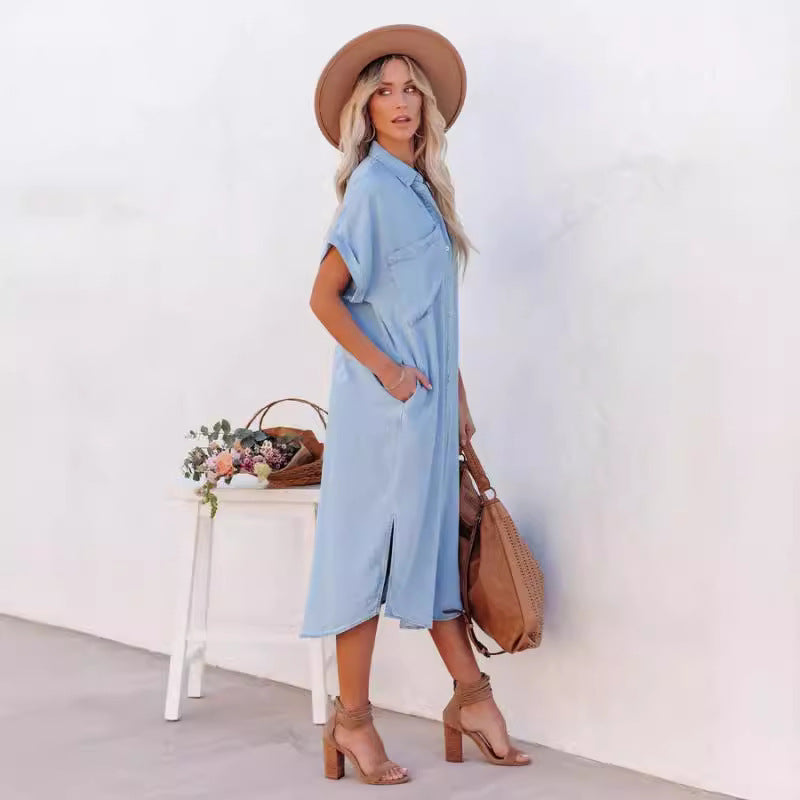 Casual Short Sleeves Long Shirts Dresses