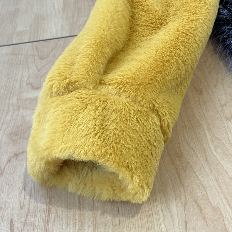 Winter Faux Fur Jacket with Contrast Collar, Oversized Outerwear