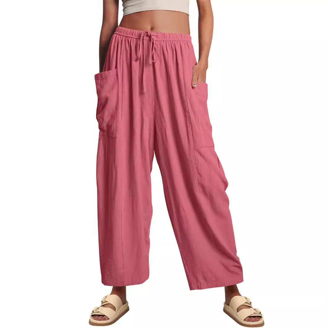 High-Waisted Wide-Leg Pants with Elastic Waist