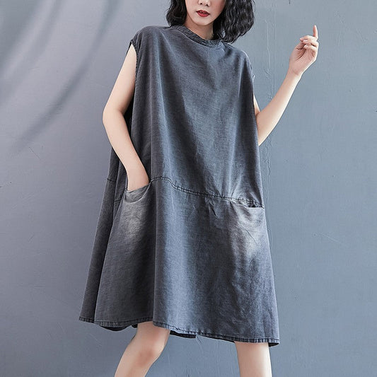 Summer Plus Sizes Women A Line Denim Dresses-Dresses-Free Shipping at meselling99