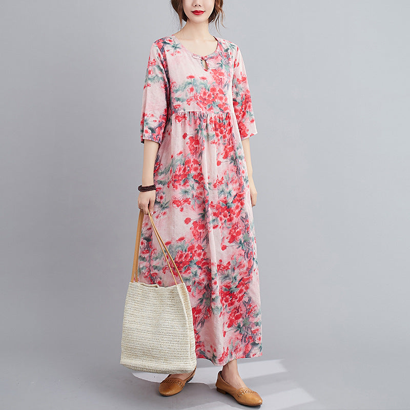 Ethinc Line Summer Half Sleeves Women Long Dresses-Dresses-Free Shipping at meselling99