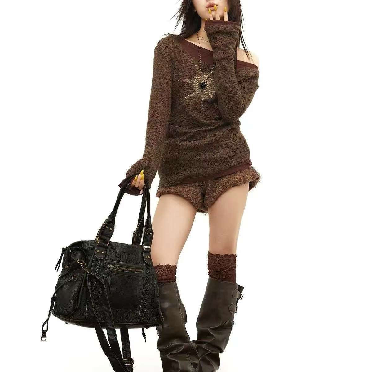 Vintage PU Leather Motorcycle Tote Bag
