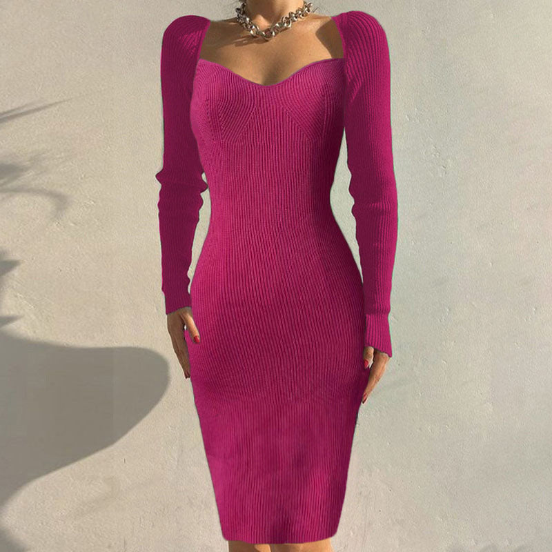 Sexy Sheath Knitted Dresses-Dresses-Rose Red-XS-Free Shipping at meselling99