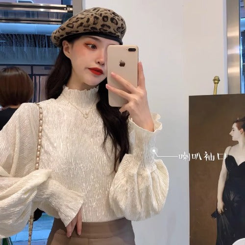 Fashion High Neck Long Sleeves Shirts Blouses