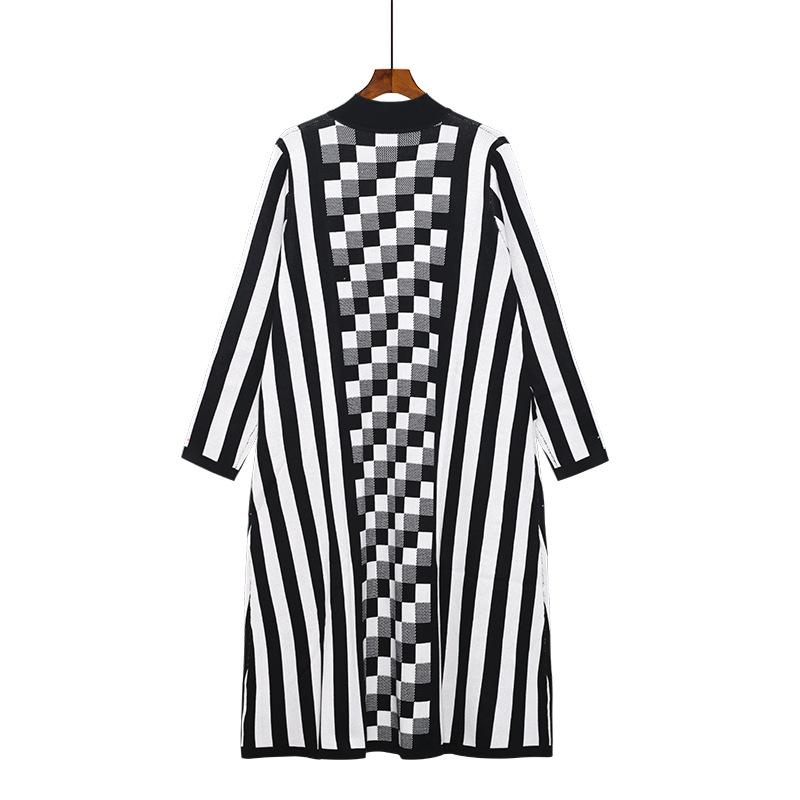 Black&white Knitted Striped Women Long Cozy Dresses-Dresses-The same as picture-One Size-Free Shipping at meselling99