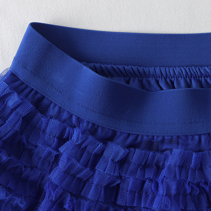 A-Line Mid-Length Tulle Skirt with Layered Mesh Insert