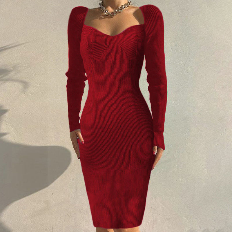 Sexy Sheath Knitted Dresses-Dresses-Wine Red-XS-Free Shipping at meselling99