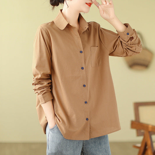 Casual Turnover Collar Linen Long Sleeves Shirts