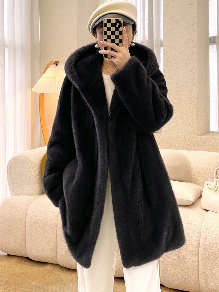 Casual Faux Fur Midi Length Jacket Coats