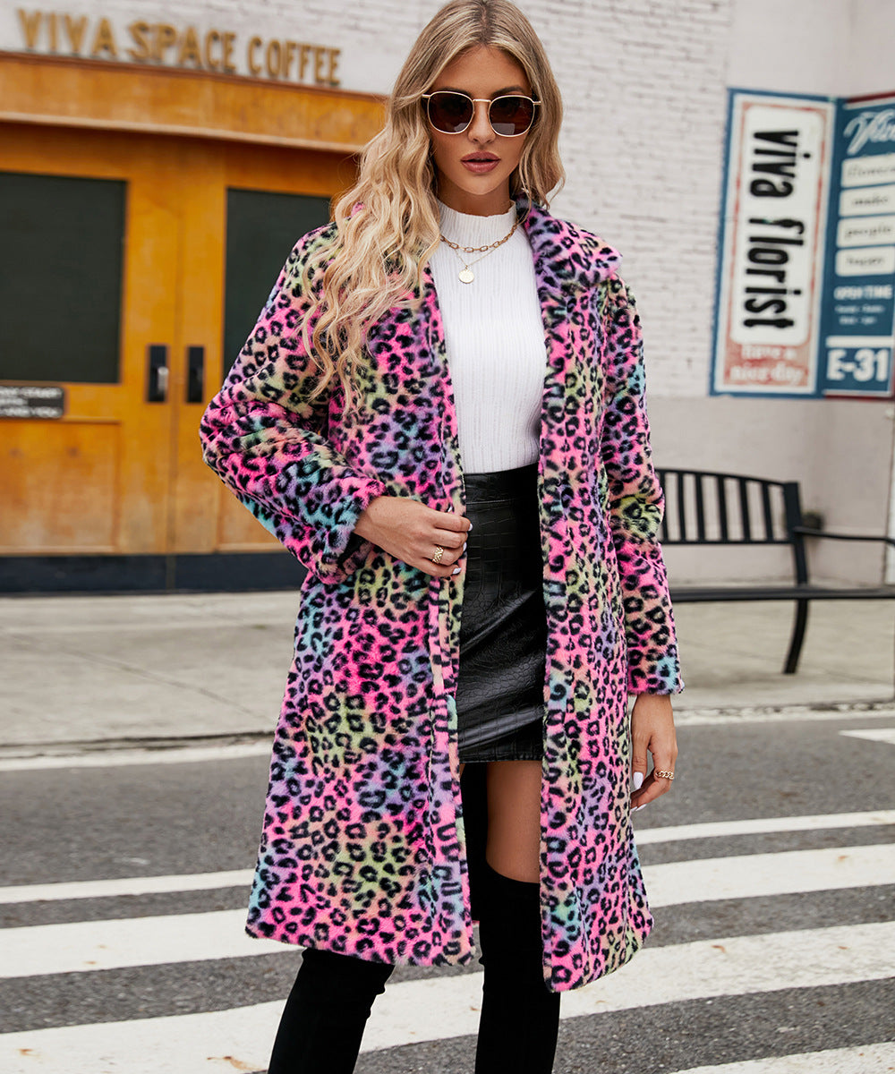 Women's Long Leopard Print Faux Fur Coat