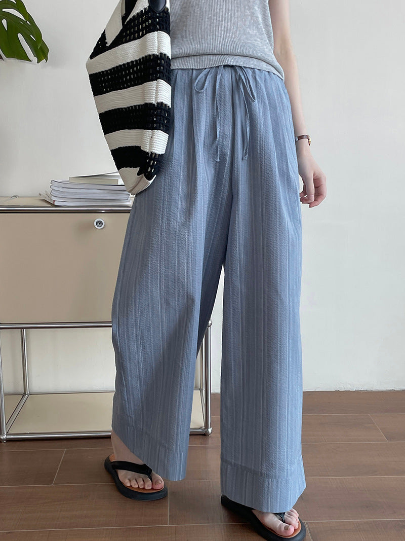 Women's Striped Drawstring Wide-Leg Pants