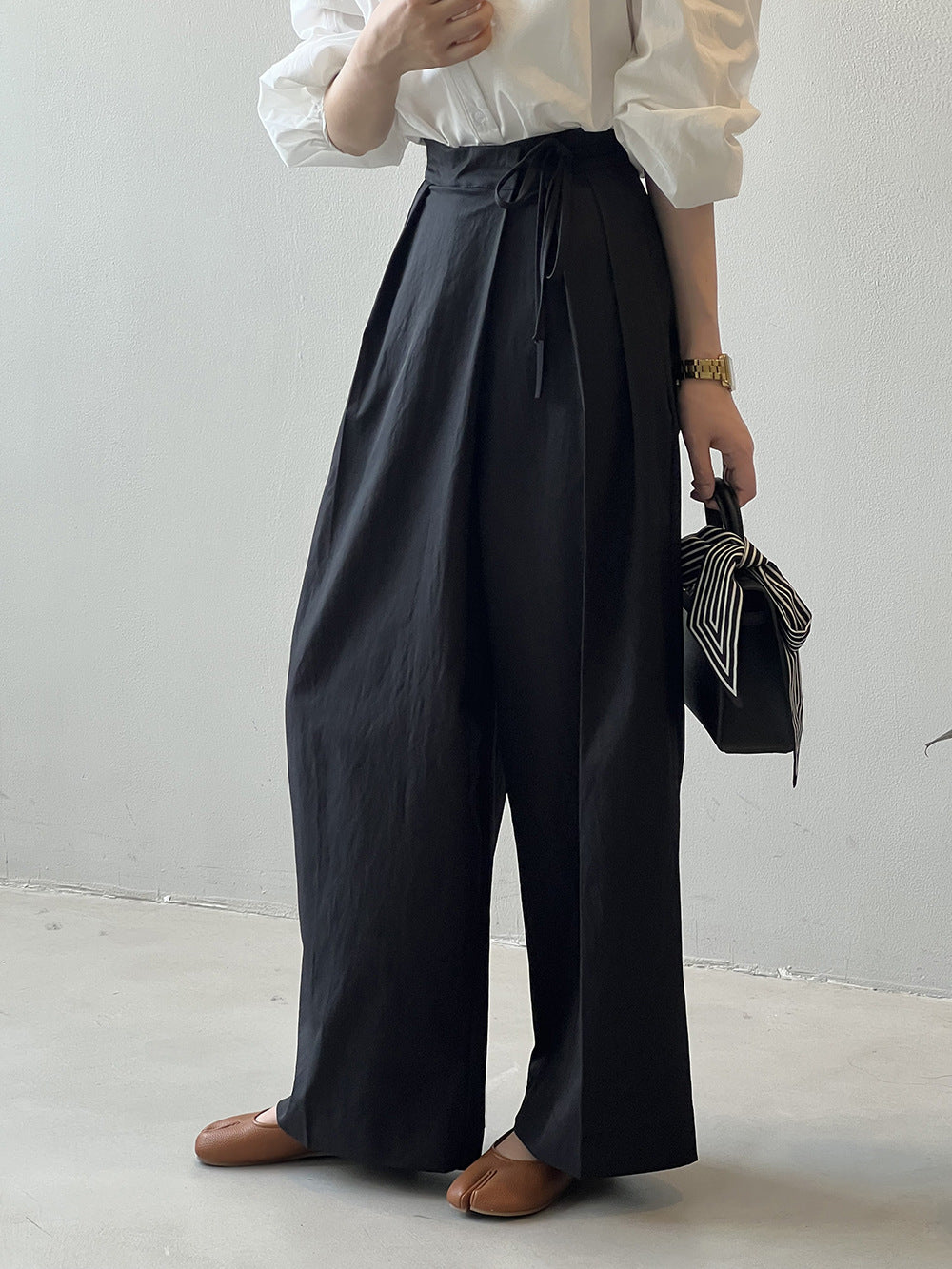Designer Asymmetric Wrap-Waist Wide Leg Pants