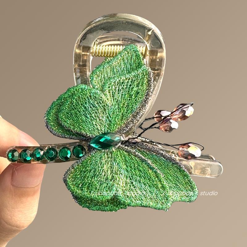 Spring Butterfly Vintage Embroidered Hair Claw Clip