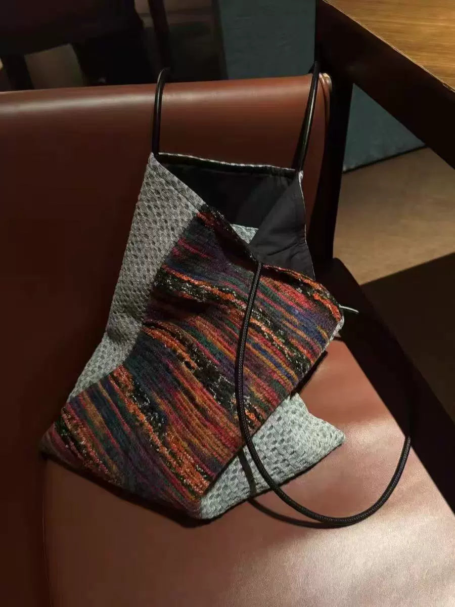 Bohemian Navy & Color Block Canvas Tote Bag