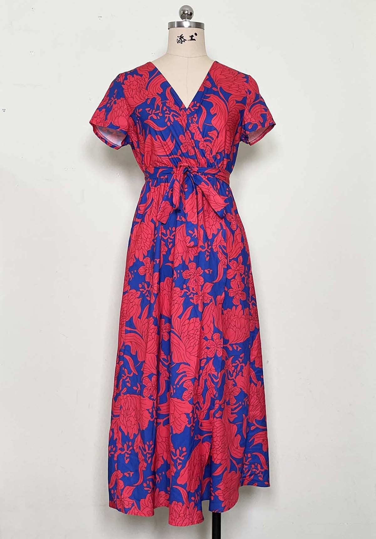 Summer Floral Print V-Neck Split Hem Midi Dress