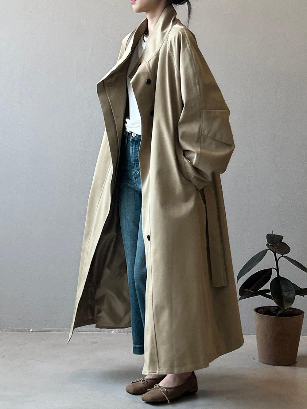 Women’s Stand Collar Long Trench Coat