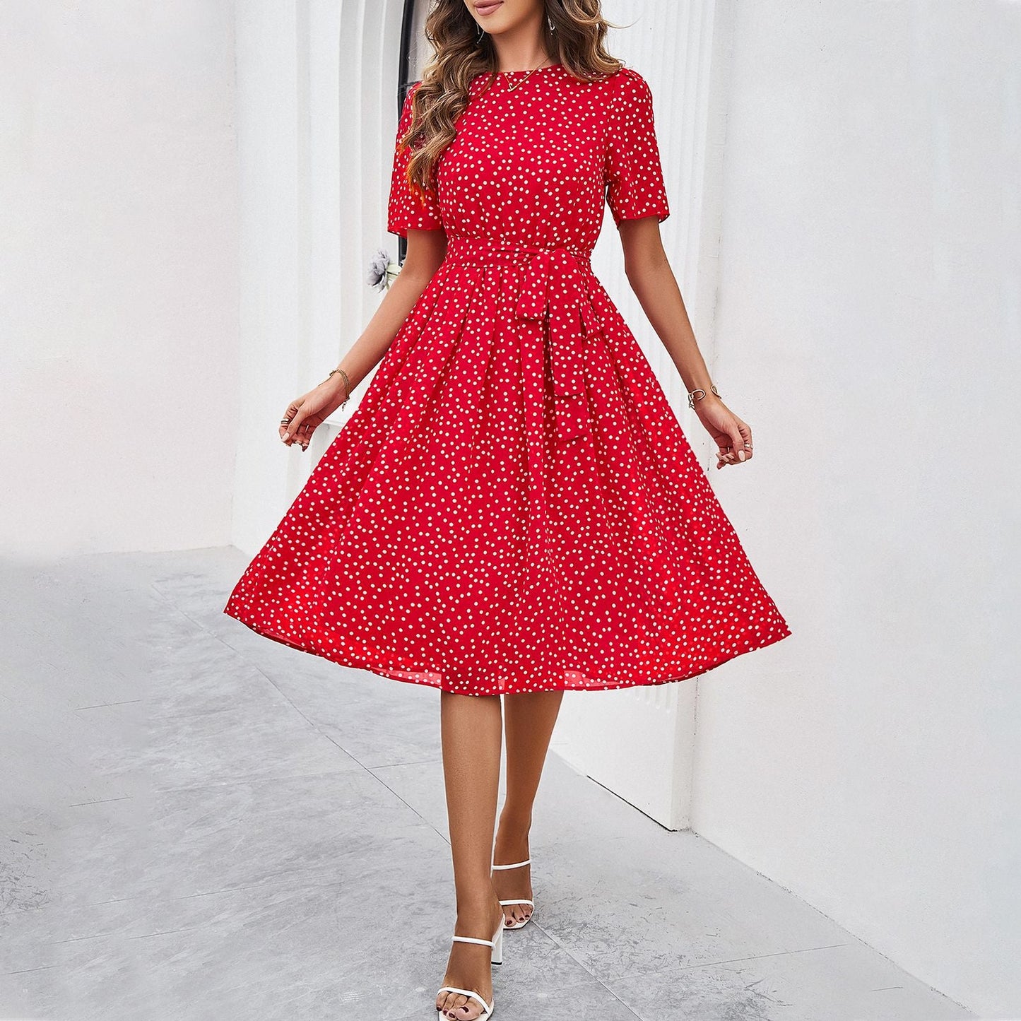 Elegant Polk Dot Short Sleeves Dresses