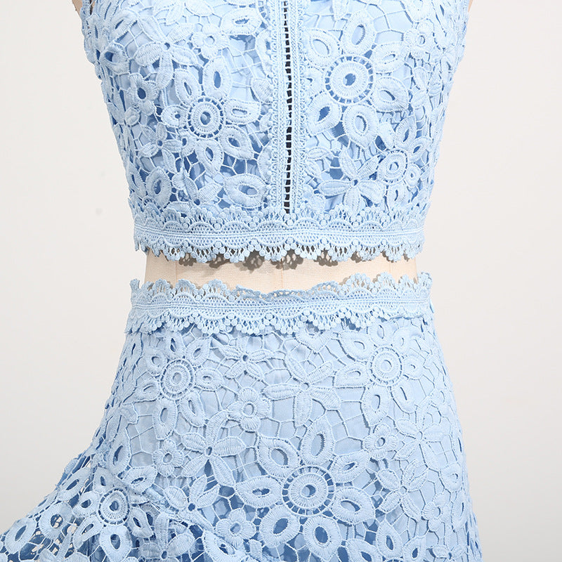 Women's Lace Sleeveless Top & Asymmetrical Skirt Set