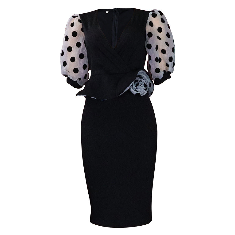 Elegant Puff Sleeves Women Dresses-Dresses-Black-S-Free Shipping at meselling99