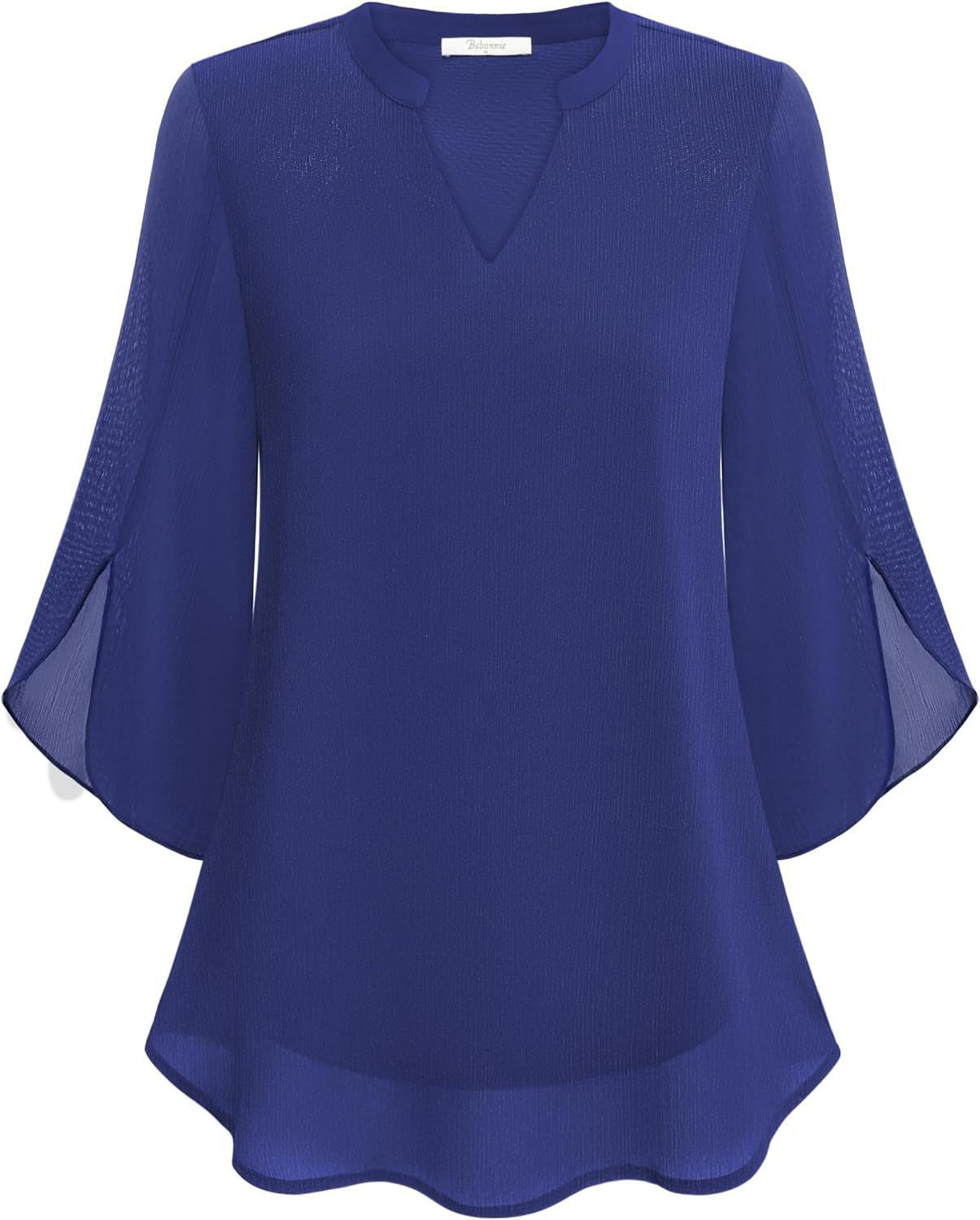 Women's Flowy V-Neck Chiffon Blouse with Petal Sleeves