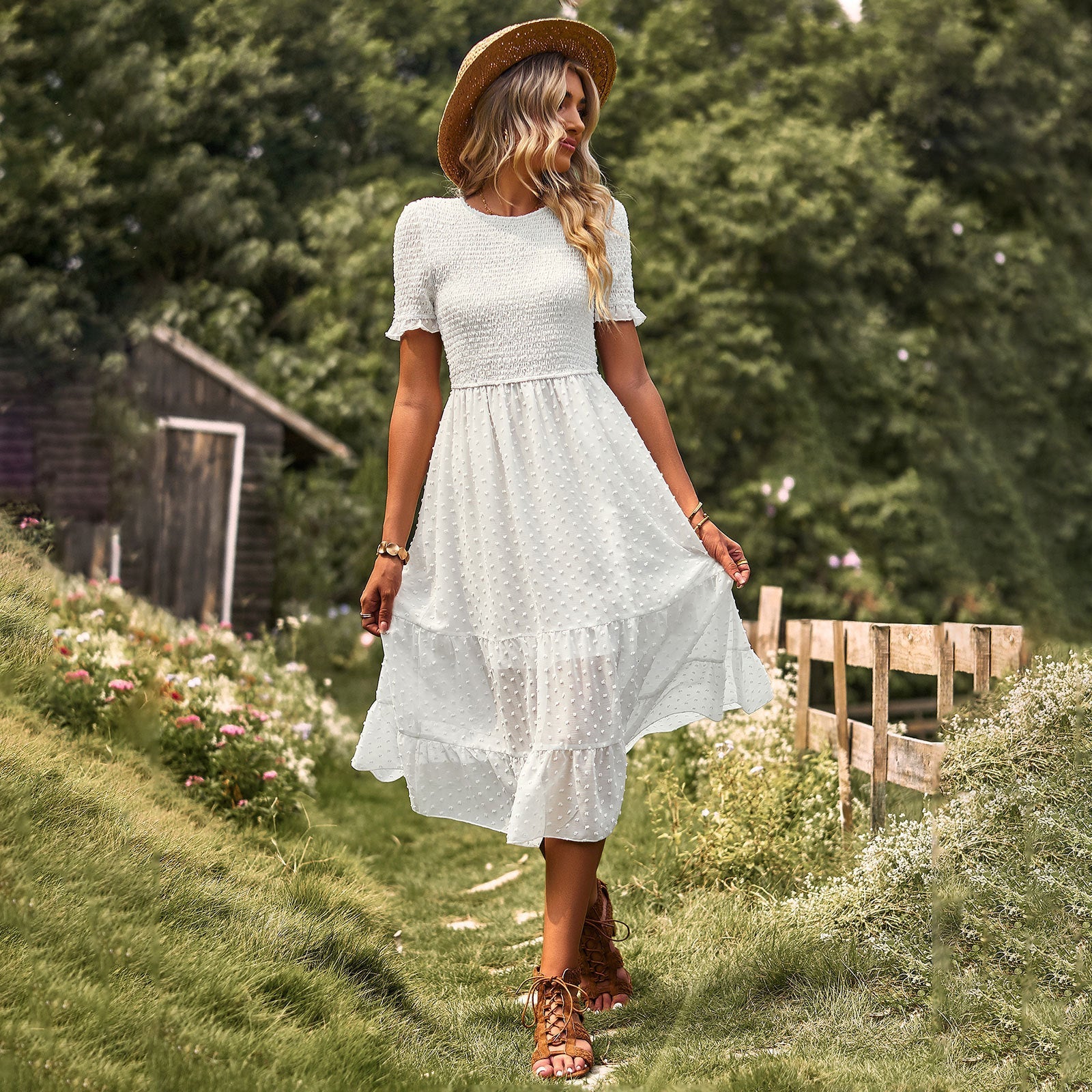 Elegant Short Sleeves Midi Dresses
