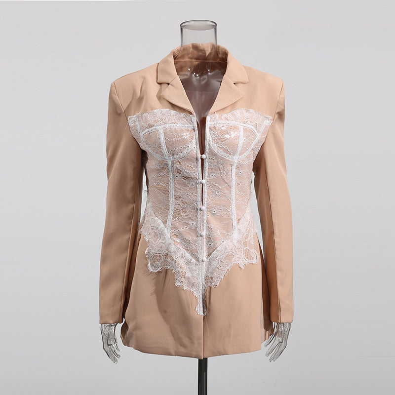 Women Lace Panel Corset Blazer
