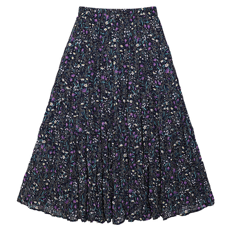 Yuan Su's new summer Wizard of Oz floral pleated skirt, high waist versatile and thin wrinkled A-shaped big swing skirt-Broken flowers - purple-one size fits all-Free Shipping Leatheretro