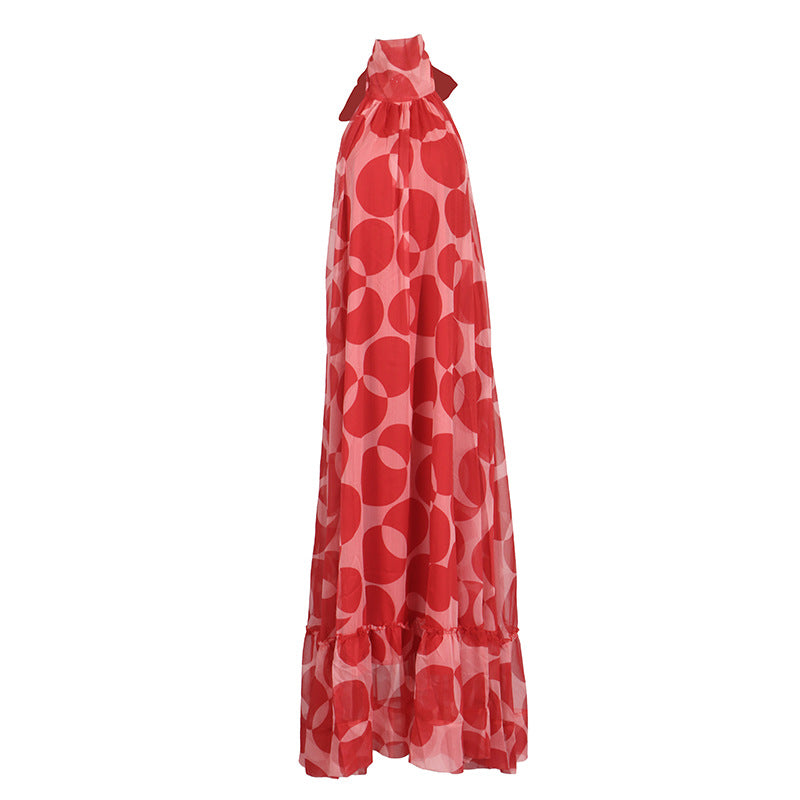 Women's Summer Bohemian Floral Print Halter Neck Maxi Dress