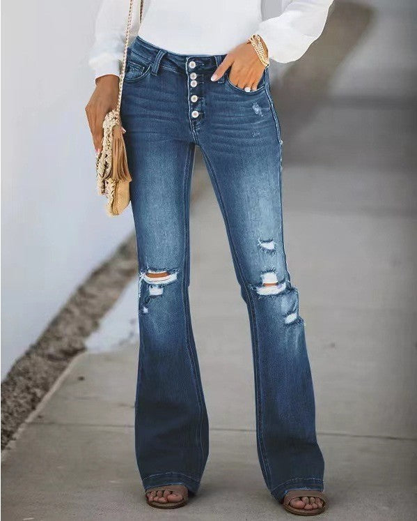 Women's Light Wash Distressed Straight Leg Jeans