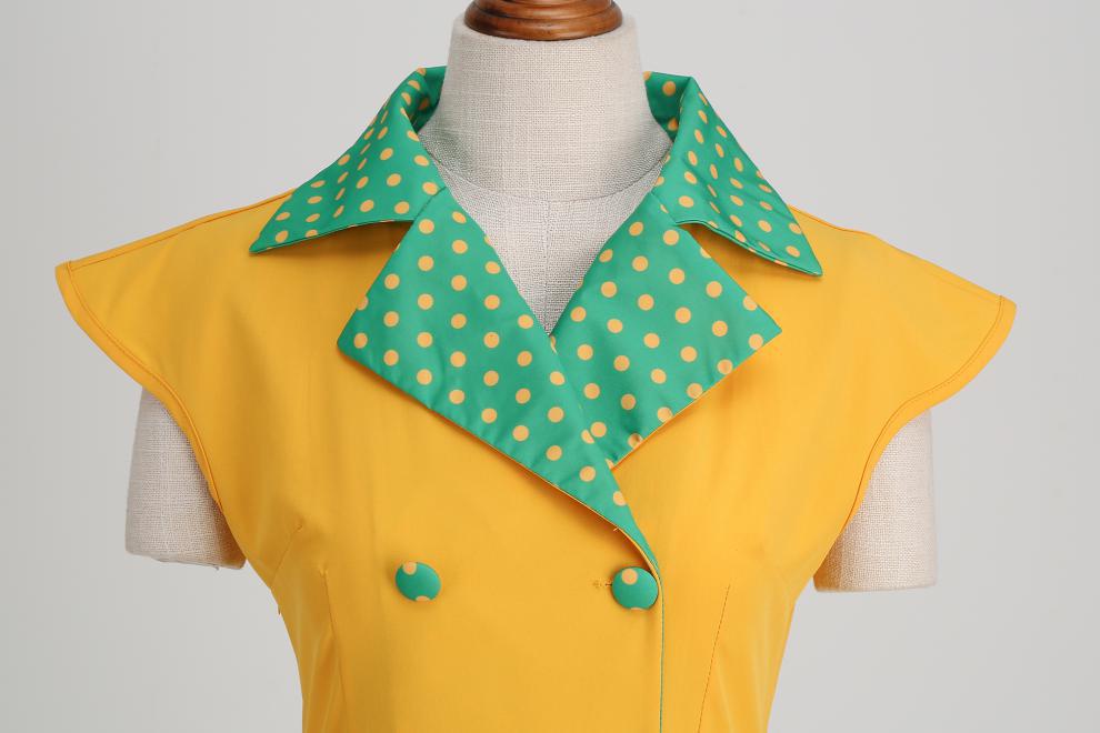 Elegant V-Neck Polka Dot & Solid Color A-Line Dress with Belt for Women