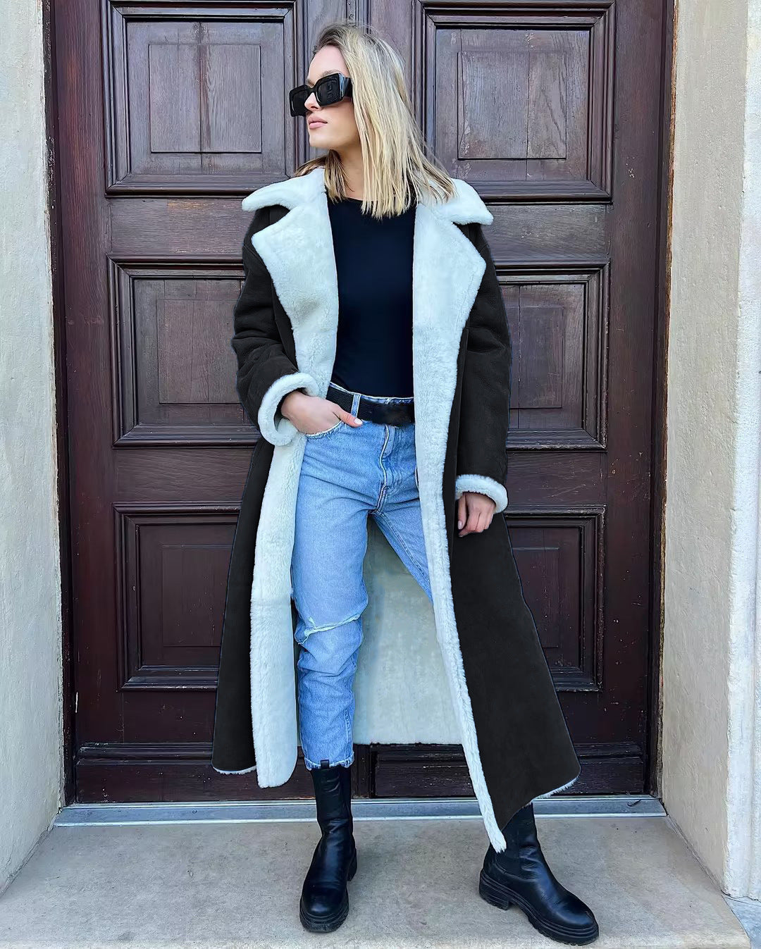 Women's Faux Leather & Fur Long Coat