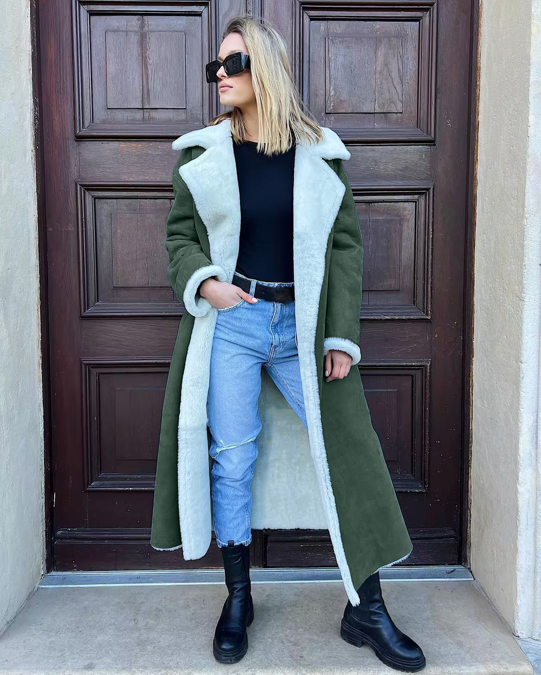 Women's Faux Leather & Fur Long Coat