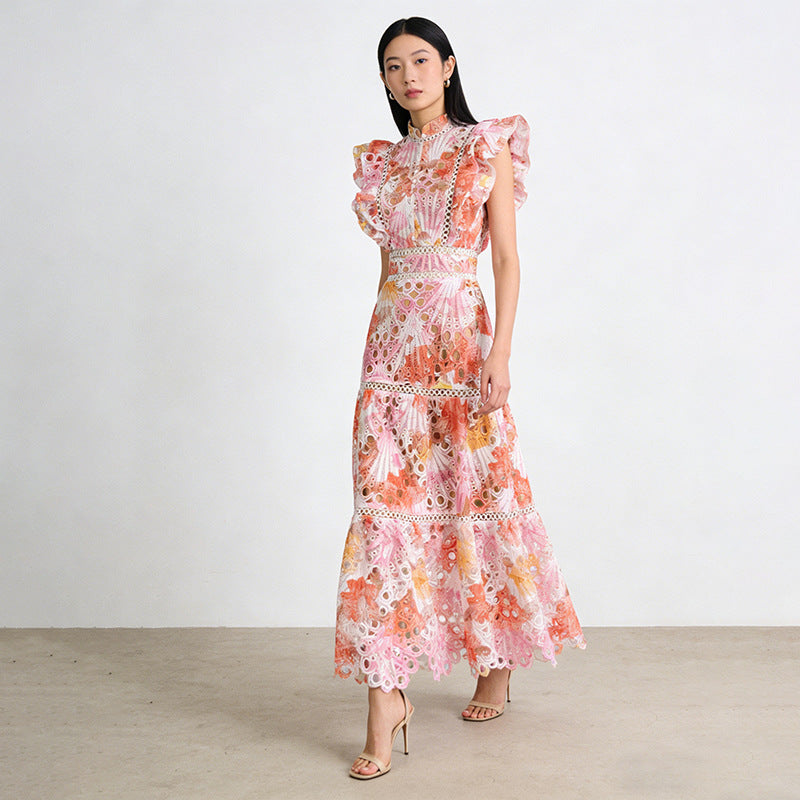 Premium Lace Embroidery Hollow Out Maxi Dress
