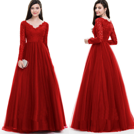 Elegant Long Sleeves Red Lace Evening Dresses-Dresses-Red-S-Free Shipping at meselling99