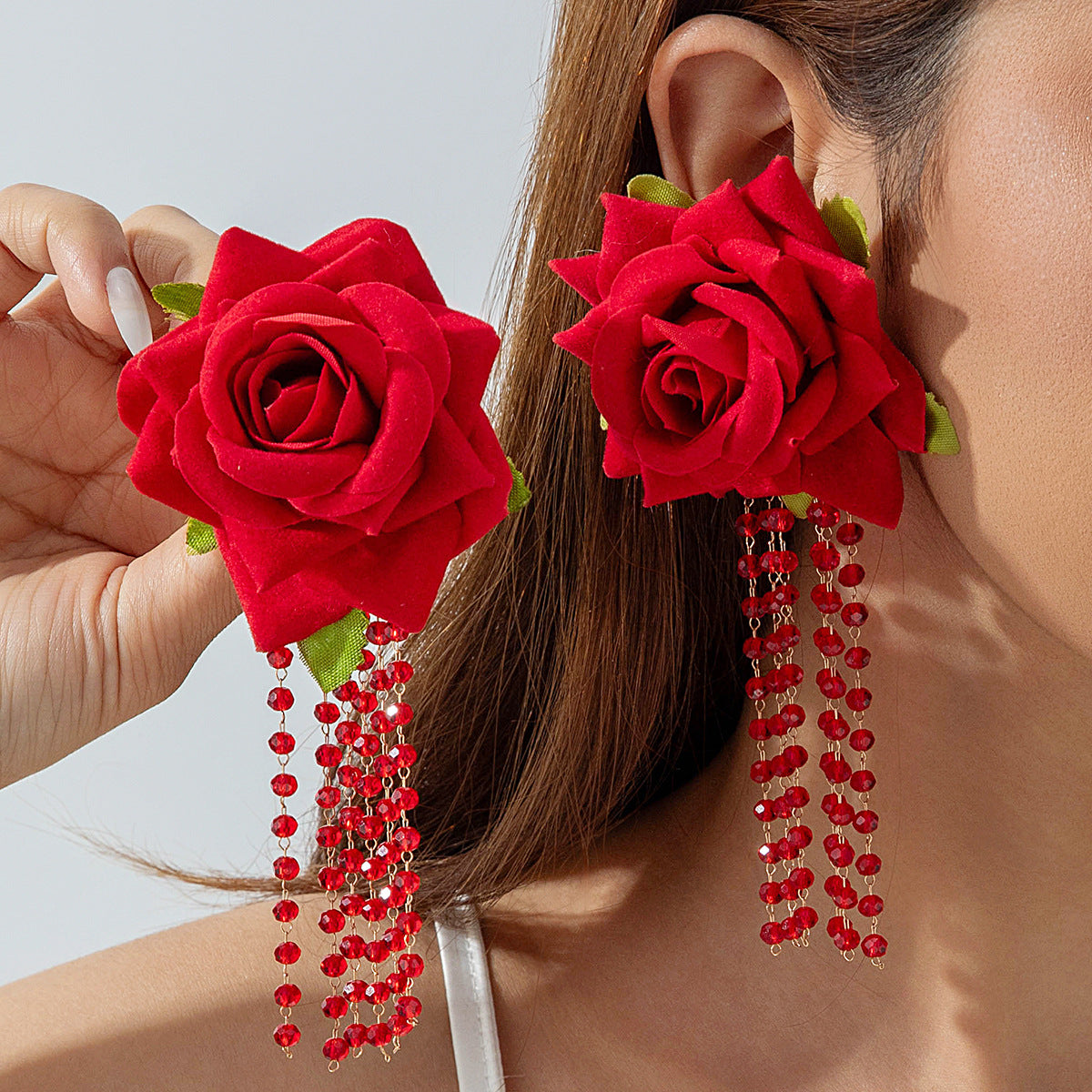 Boho Blooms: Oversized Faux Flower Tassel Earrings