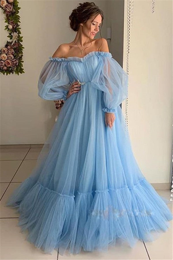 Women Off The Shoulder Tulle Long Party Dresses-Dresses-Free Shipping at meselling99