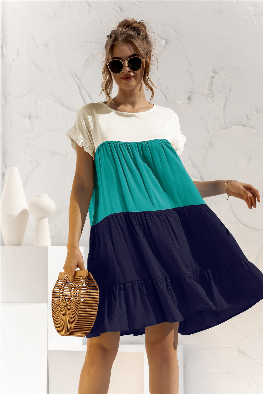 Summer Color Block Loose Fit Short Dress