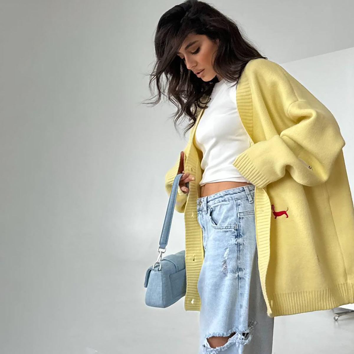 Women's Oversized Casual Knitted Embroidered Sweater Coat