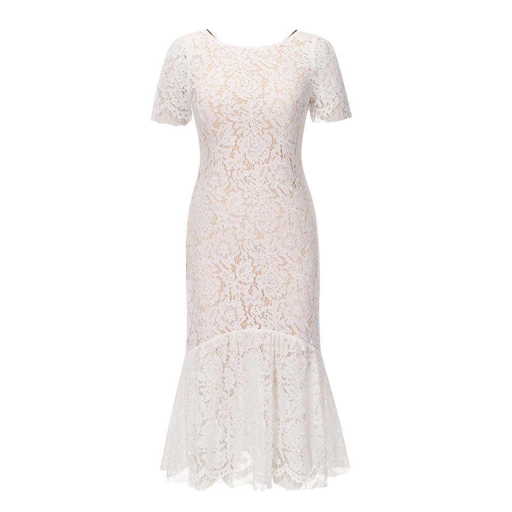 Sexy Backless Elegant Lace Dresses for Women-White-S-Free Shipping at meselling99