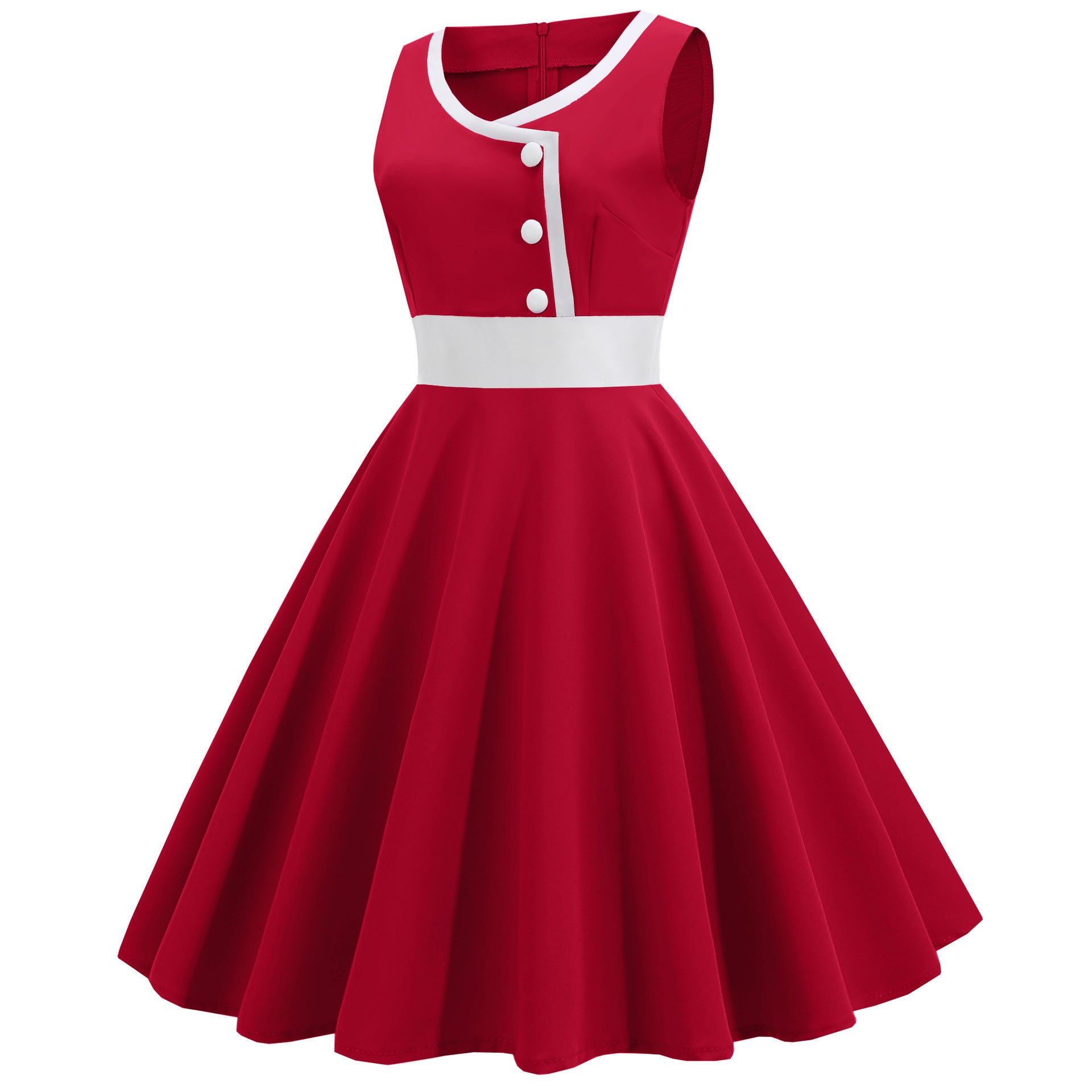 Elegant Sleeveless Dress: Retro A-Line Shift Dress with Round Neckline